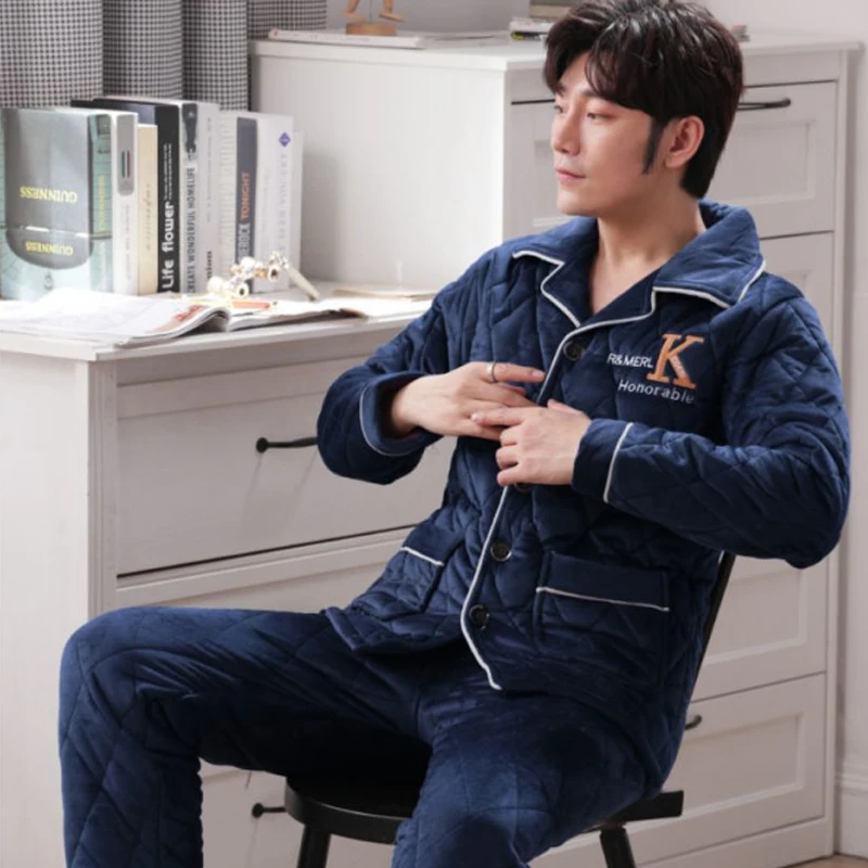 

QUHENG Pajamas for Men Suit Winter Coral Flannel Homewear Suit Long Sleeve Thick Warm Flannel Soft Comfortable Sleepwear Set