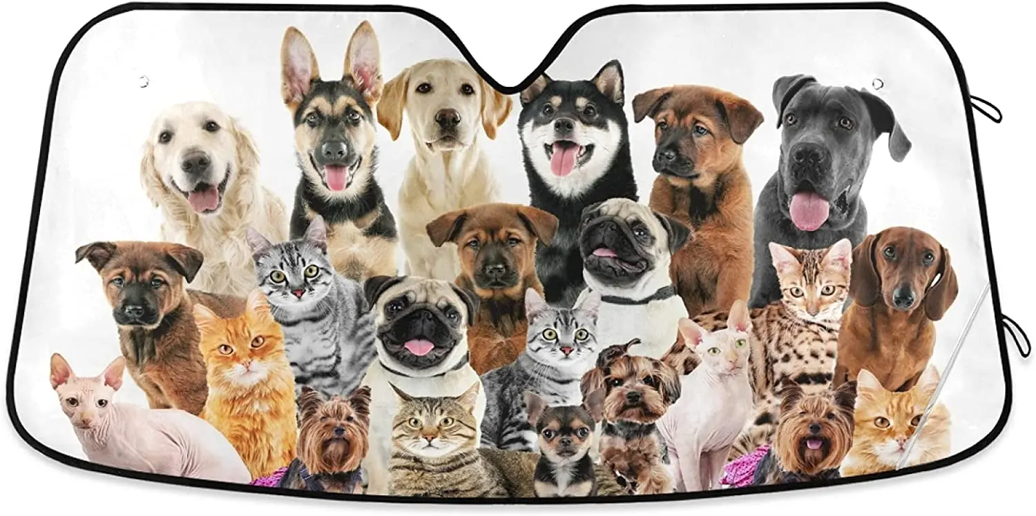 

Krafig Cute Dogs Cats Animal Windshield Sunshade Car Front Window Sunshade Block UV Rays Cool Your Vehicle Sun Visor Protector