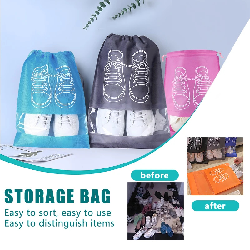 

5/10/20PCS Shoes Storage Organizer Bags Non-woven Travel Portable Closet Bag Waterproof Drawstring Bag Clothing Storage Bag