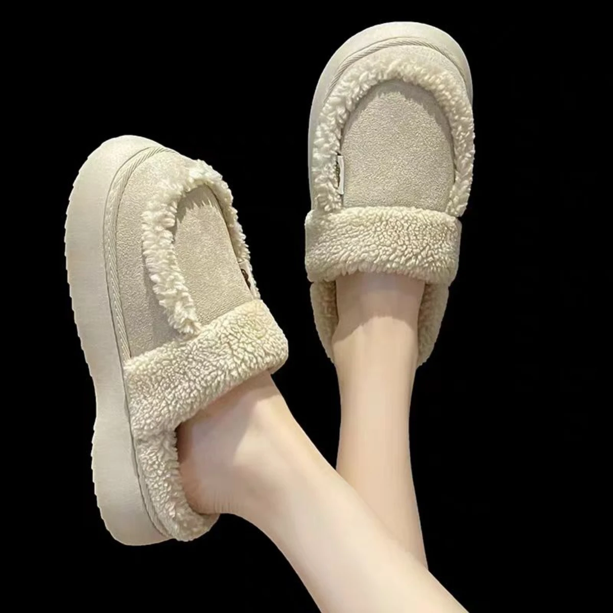 Женские тапочки на плоской подошве новые женские замшевые платформе с круглым