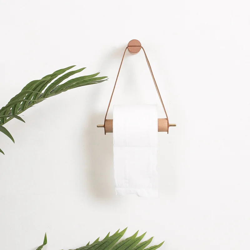 

Toilet paper holder bathroom accessories Kitchen Wooden Pure Copper Wall Paper Roll Holder Nordic Perforated Napkin Holder