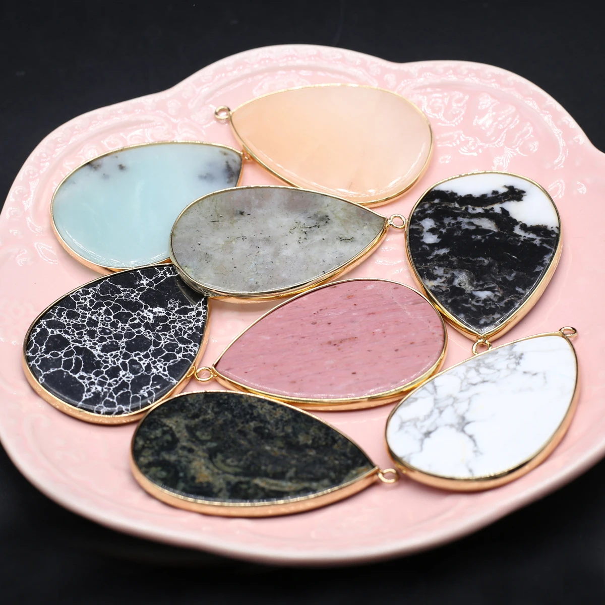 

Natural Gemstone Pendants Gold Plated Labradorite Amazonite for Trendy Jewelry Making Diy Women Necklace Earrings Gifts