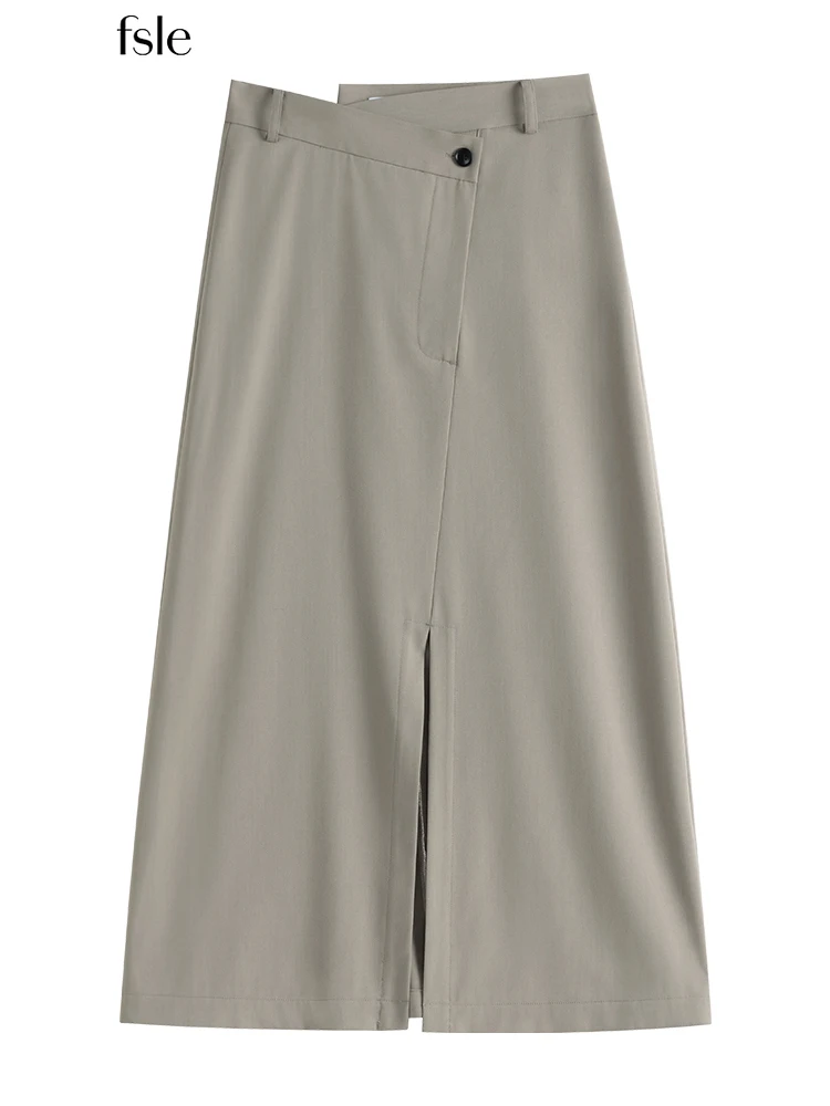 

FSLEWomen High Waist Grey A-LINE Skirts Asymmetrical Placket Slit Long Skirt Temperament Retro Gothic Women 2022 Autumn Skirt