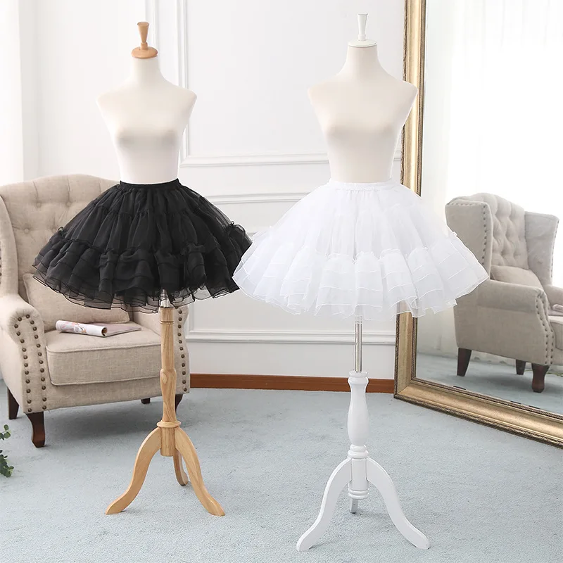 

White Black Lolita Puffy Pleated Underwear Short Petticoat Tulle Ballgown Hoopless Underskirt