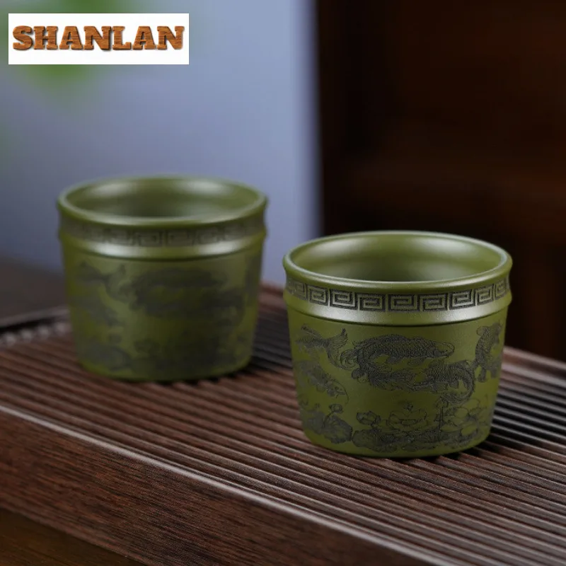 180 мл бутиковая чашка Исин из фиолетовой глины ручная гравировка золотая рыбка