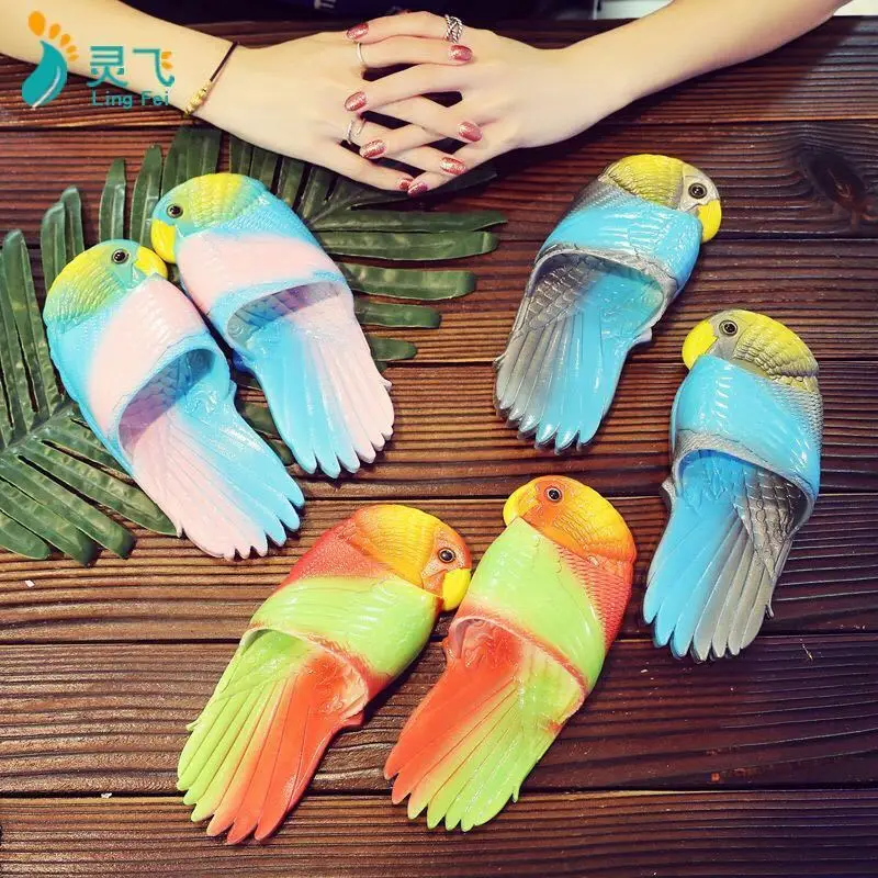 Модные уникальные тапочки в виде попугая женские летние модные сандалии для