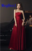 Custom Made  Long Bridesmaid Dresses red satin fabric Wedding Party Dress Women Formal Robe