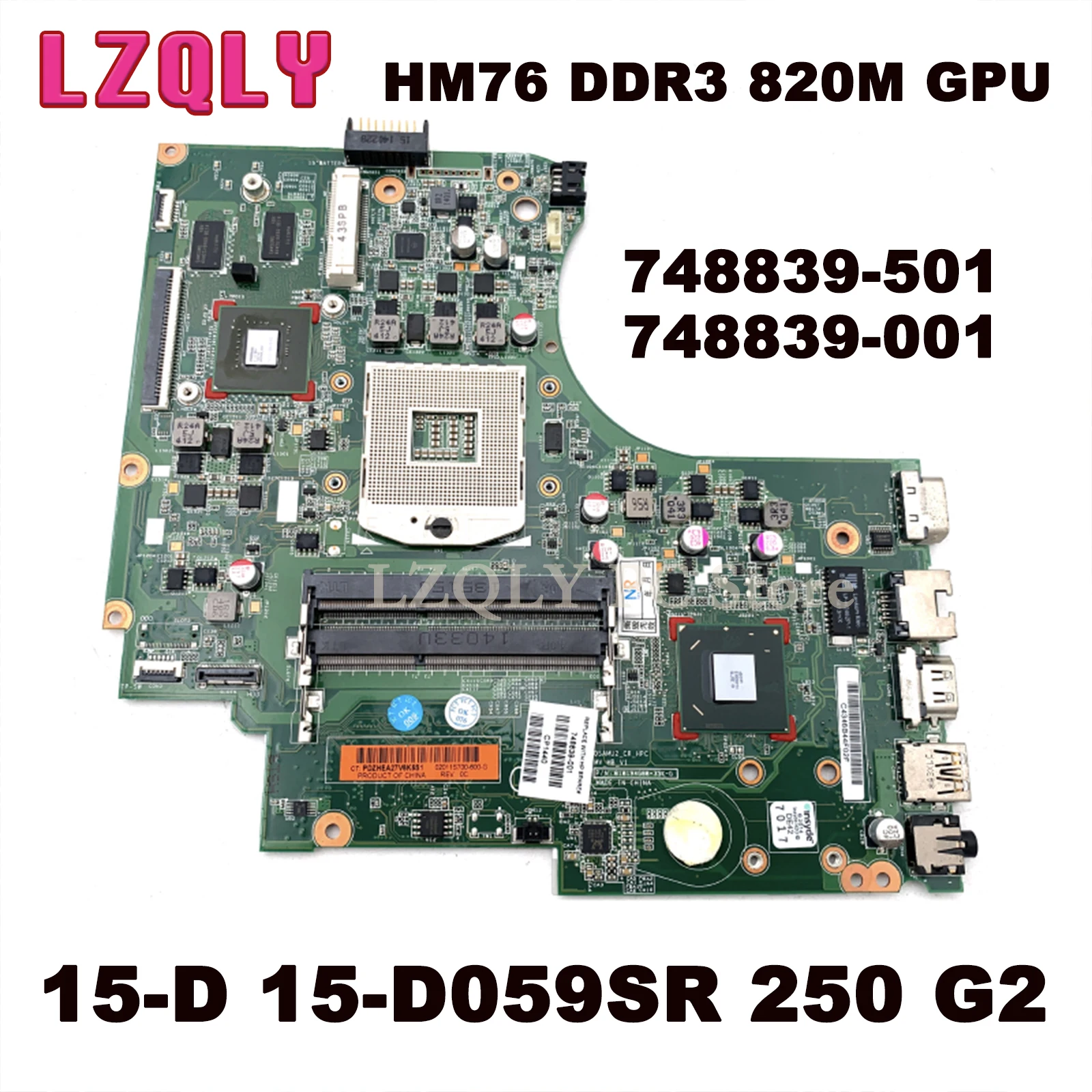 LZQLY For HP 15-D 15-D059SR 250 G2 748839-501 748839-001 Laptop Motherboard HM76 DDR3 820M GPU MAIN BOARD Full Test
