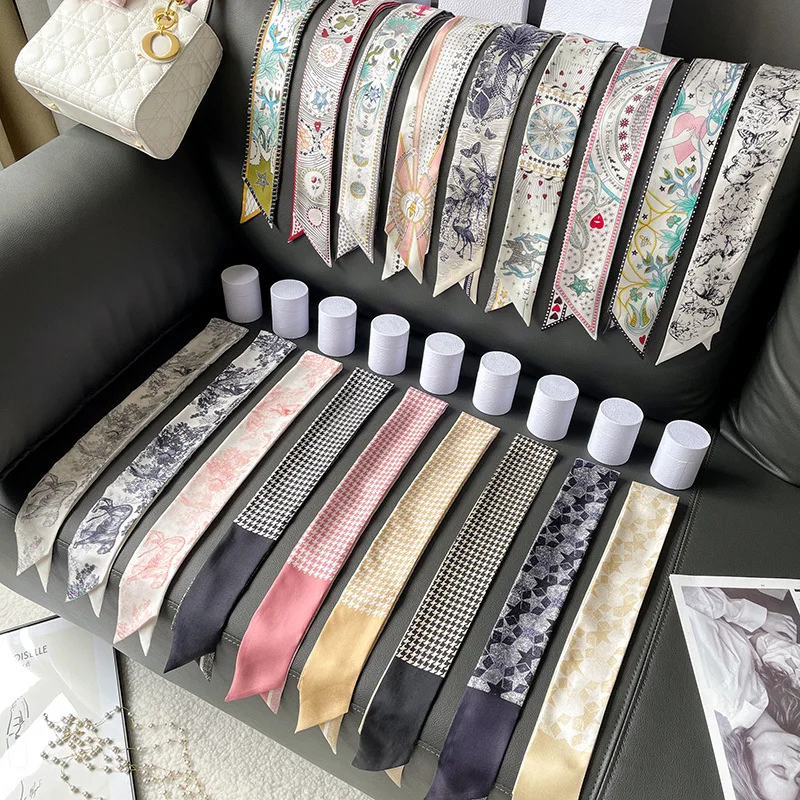 

100% Real Silk 6*100cm Mulberry Silk Long Strip Small Silk Scarf Women's Necktie Tie Bag Streamer High-end Souvenir Twill Scarf