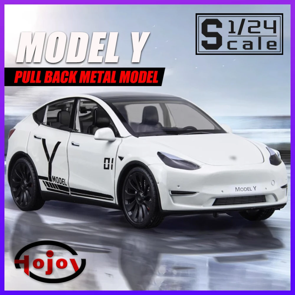 

Metal Scale 1/24 Tesla Model Y Diecast Car Toy Kids Models Birthday Gift for Boys Sound and Light Children's Toys Charging Pile