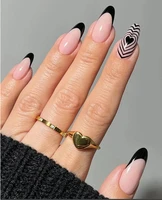 false nail black love hearts french tips sharp head fake nail full cover acrylic for girls fingernails