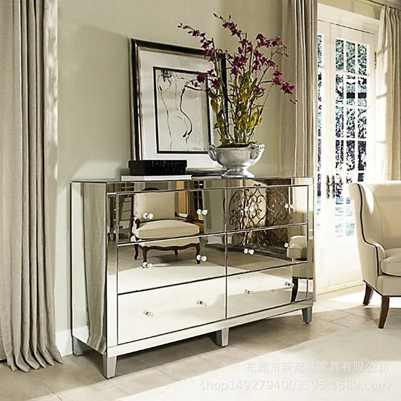 

Mirrored sideboard storage cabinet dining sideboard entryway cabinet European decorative cabinet glass furniture neoclassical
