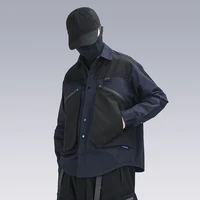 high street cargo techwear black shirts long sleeves multi pockets button up blouse streetwear harakuju