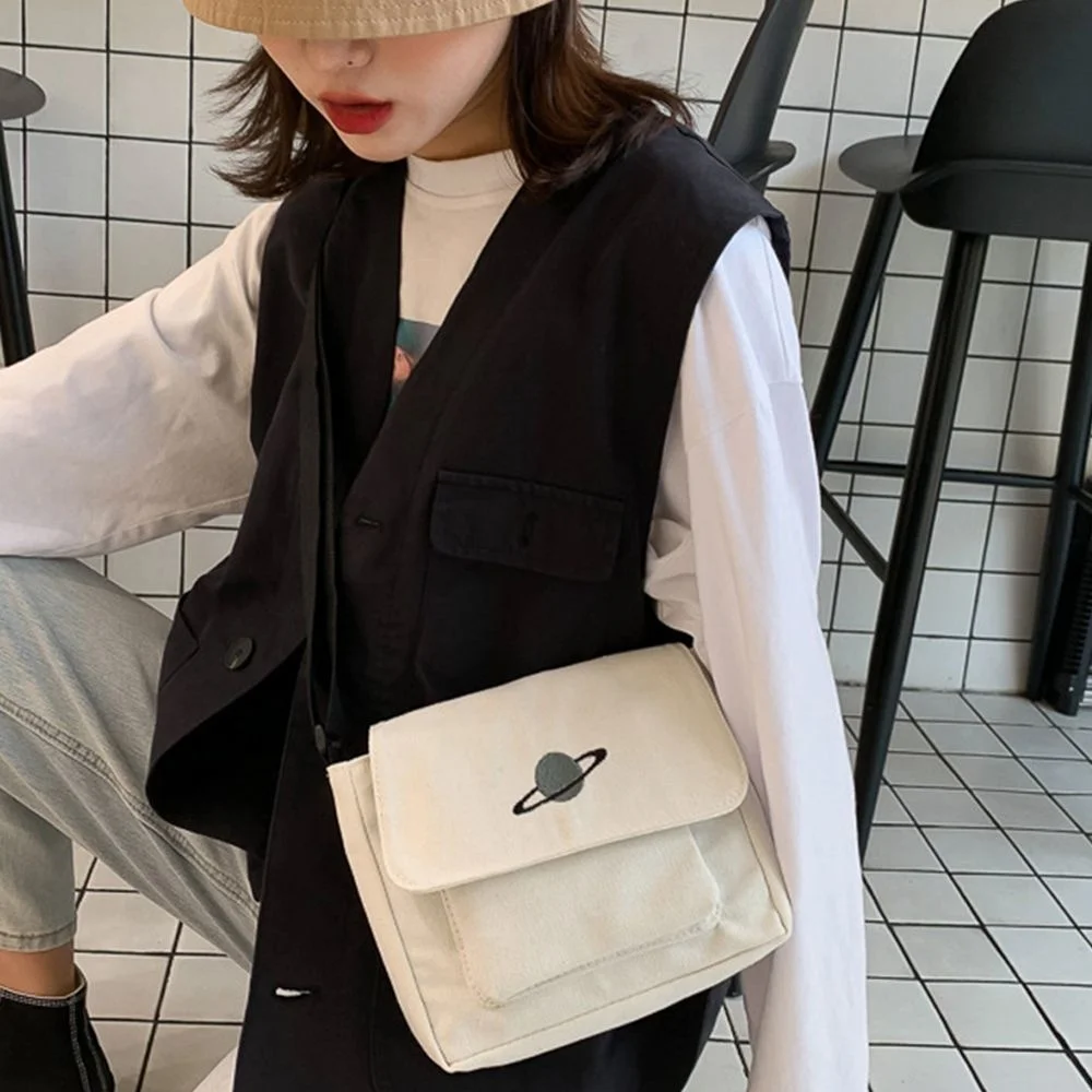 

Hot New Fashion Canvas Cartoon Shoulder Messenger Bag Planet Print Student Tote Satchel Travel Purse Handbags for Women Girls