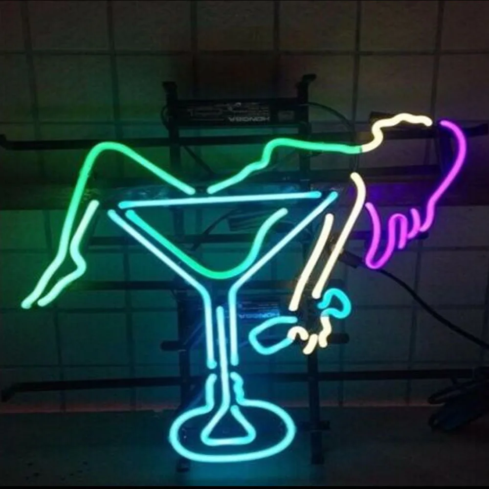 

Cocktails Martini Girl Neon Light Sign Custom Handmade Real Glass Tube Bar Store Drink Advertise Room Decor Display Lamp 15"X19"