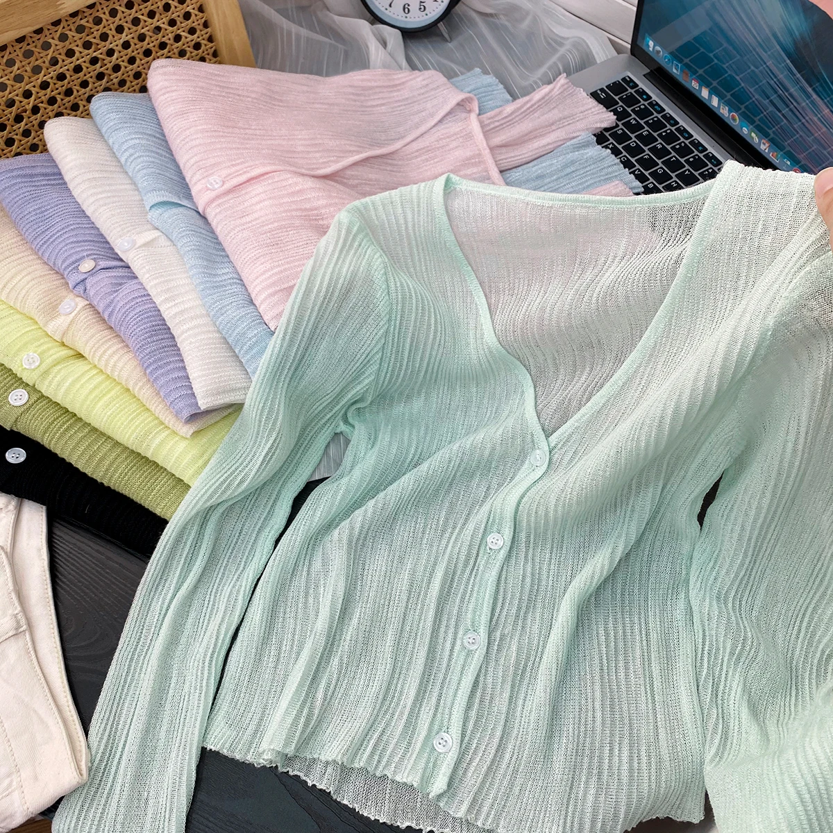 Женская тонкая шаль с длинным рукавом и V-образным вырезом