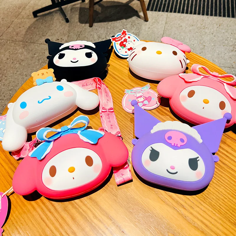 

Kawaii Sanrio Accessories Bag Hello Kittys Mymelody Kuromi Cinnamoroll Cute Beauty Silicone Coin Purse Storage Bag Girls Gift