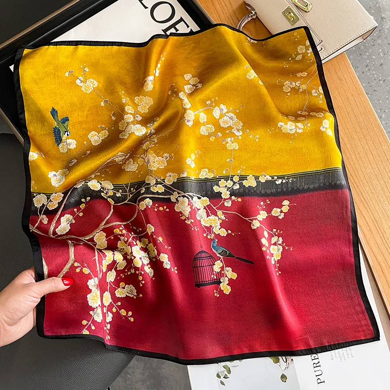 

Модный платок из 100% чистого шелка, квадратный атласный шарф для женщин, шаль, платок, хиджаб, шейный платок, летняя бандана