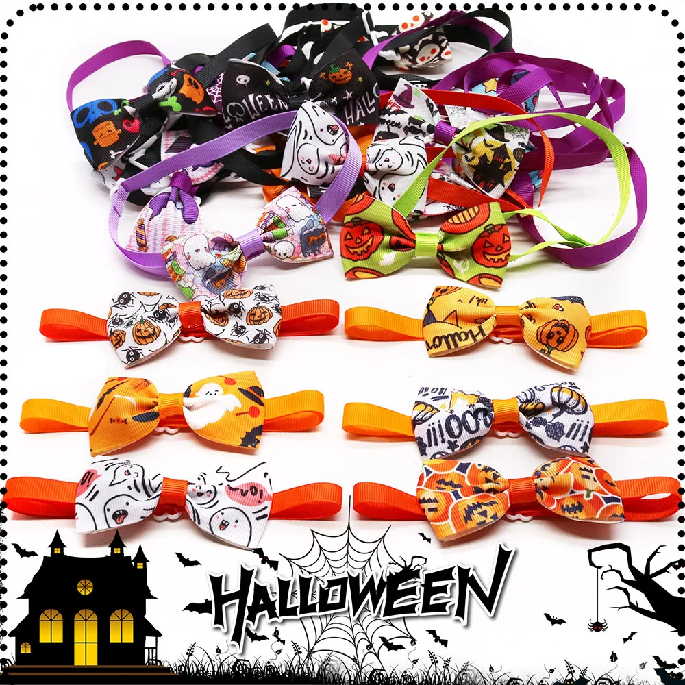 50 шт. галстук-бабочка на Хэллоуин бант для собак регулируемый череп маленькие