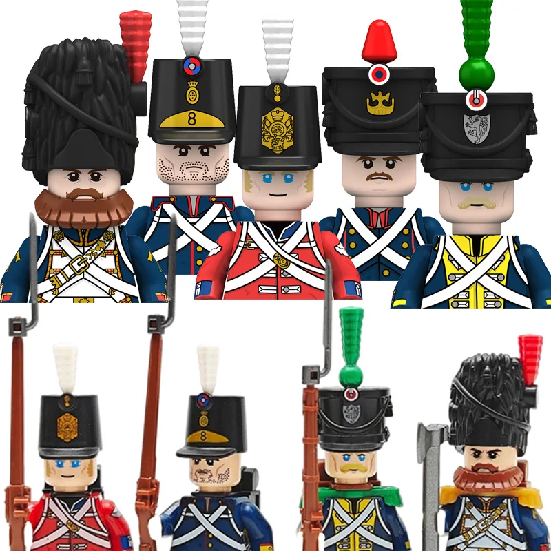 

Napoleonic Wars Military Soldiers Building Blocks WW2 British Army Figures Russian Foot Guard Infantry Weapons Bricks Kids Toys