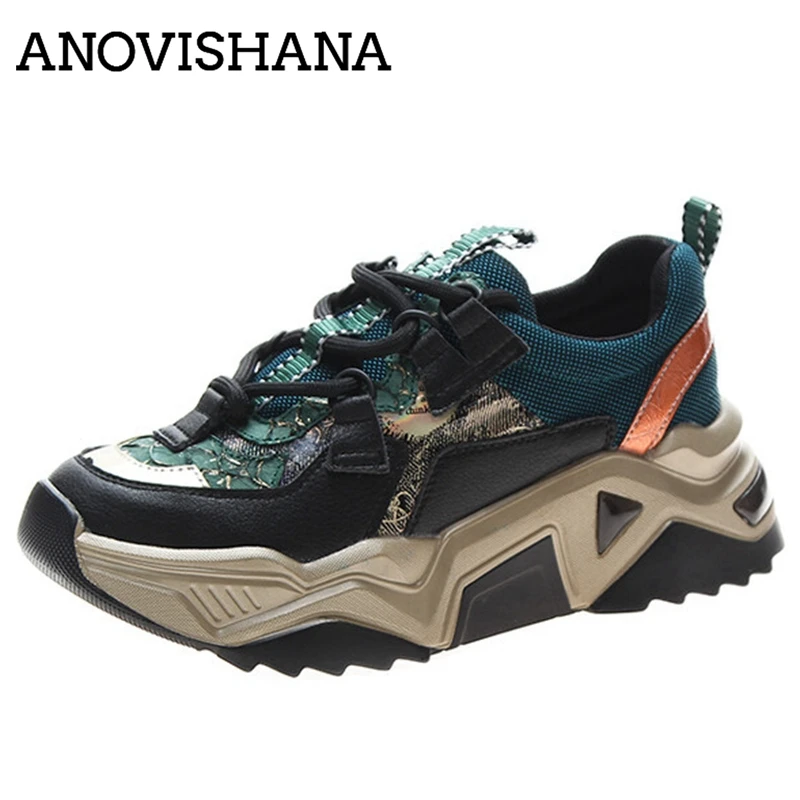 ANOVISHANA кожаные женские кроссовки со шнуровкой дышащие на платформе 35-39 смешанные
