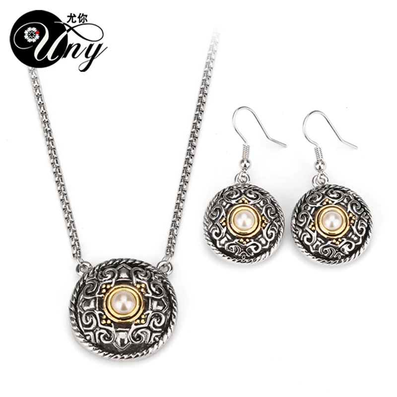 Ювелирные изделия UNY с родиевым покрытием жемчужное ожерелье и серьги Свадебные