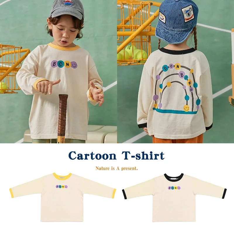 

Jenny&Dave 2023 autumn and winter new series children's casual bottoms in children's cartoon letters loose long-sleeved T-shirt
