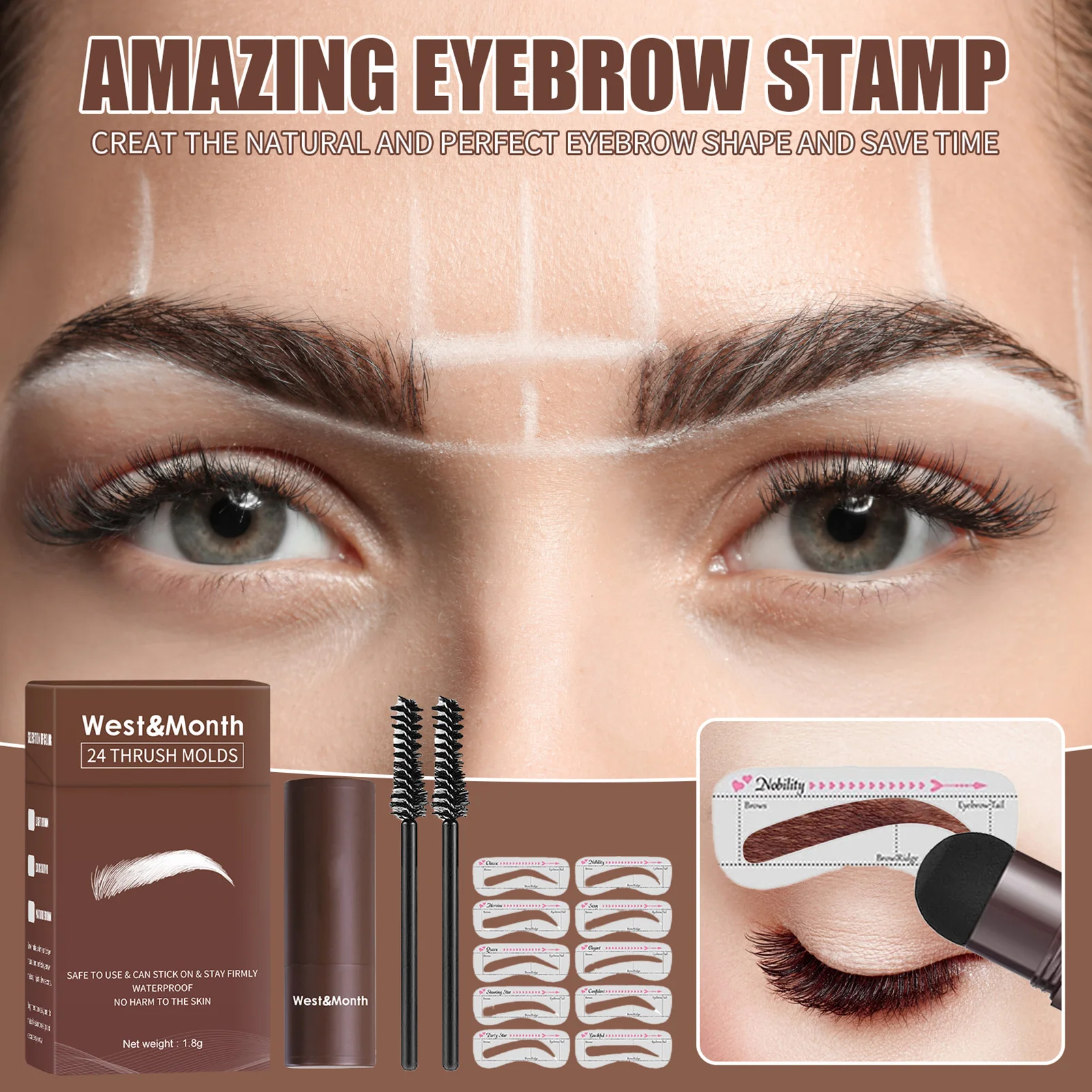 

3 Colour Natural Stick Hair Line Contour Template Eyebrow Shaping Kit Stamp And 10 Pieces Brow Stencil Long Lasting Waterproof
