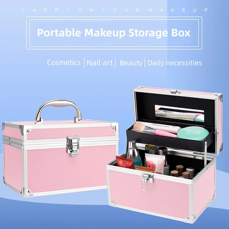 

Makeup Storage Box Ciliary Makeup Box Eyelash Manicure Portable Portable Handheld Makeup Aluminum Box Women's Makeup to Go Tool