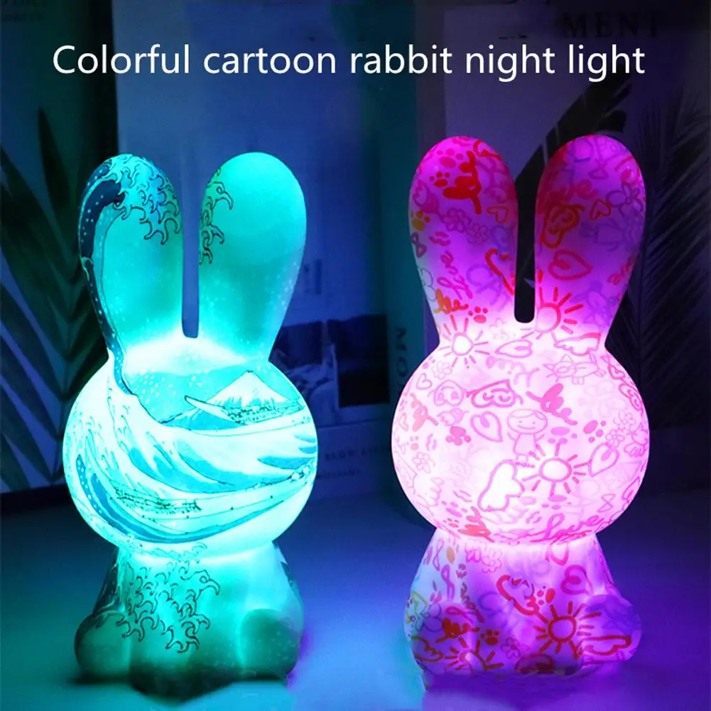 

Led Cute Cartoon Rabbit Atmosphere Pat Table Lamp 16 Color Changing 3D Night Light Festival Gifts For Bedroom Living Room