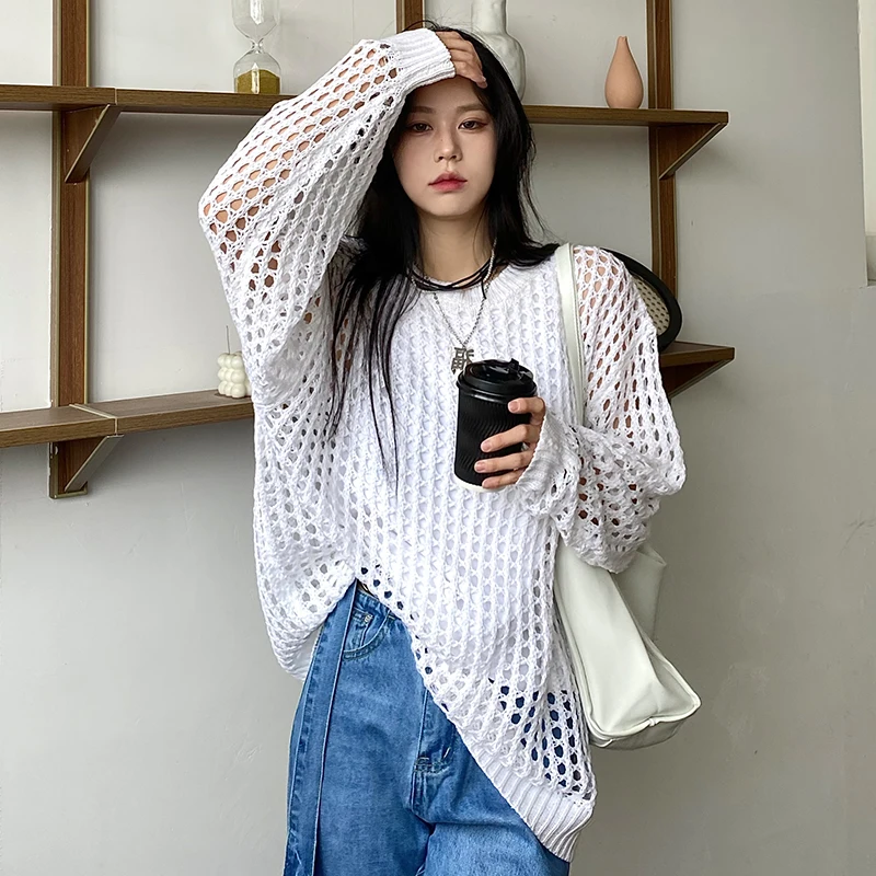 

Женский свитер с круглым вырезом, длинным рукавом, свободного покроя