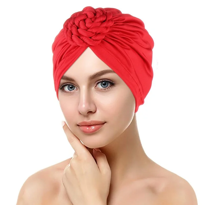 

Decopunk Stretchy Women Donut Turban Cap Muslim Knotted Headscarf Bonnet Female Plain Hijab Cap Ready to Wear India Turbante Hat