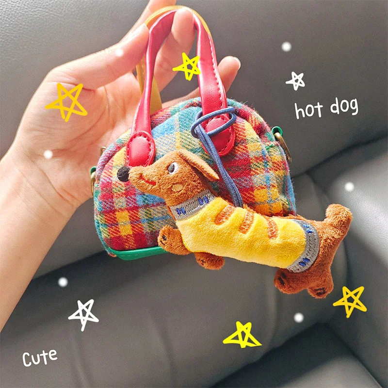 Фото Брелок Kawaii такса, плюшевая кукла, украшение для вечеринки, мультяшный мягкий щенок, рюкзак, подвески, подвески, милый щенок, детские праздничные подарки №4