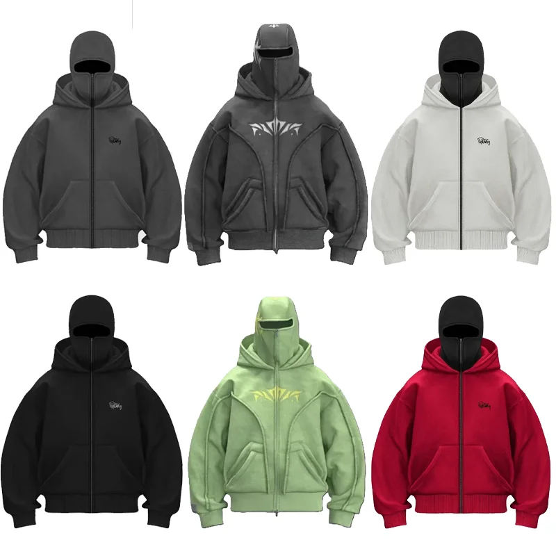 Толстовка на молнии Y2K в готическом стиле хип-хоп Harajuku двойная шляпа высокое