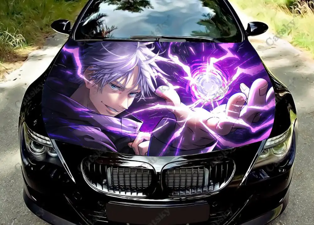 

Аниме виниловые наклейки на капот автомобиля juютсу Kaisen, виниловая пленка, наклейки на крышку двигателя, наклейки на автомобильные аксессуары