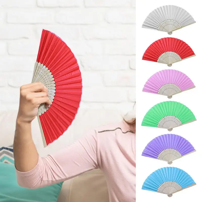 Small Folding Hand Fan Silk Fabric Bamboo Folded Hand Fan Bridal Dancing Props Hand Painted Double Dough Fan Home Portable Wall