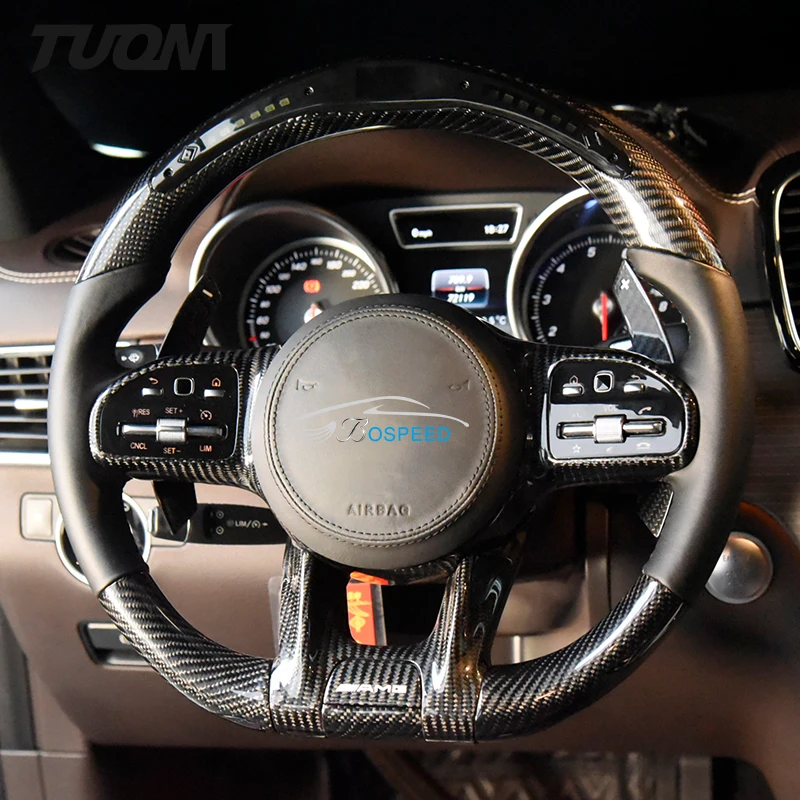 

Car Steering Wheel For Benz Amg C43 C63 E63 GLE63 W205 W204 Gla Glb Glc Series LED Gloss Carbon Fiber Black Perforated Leather
