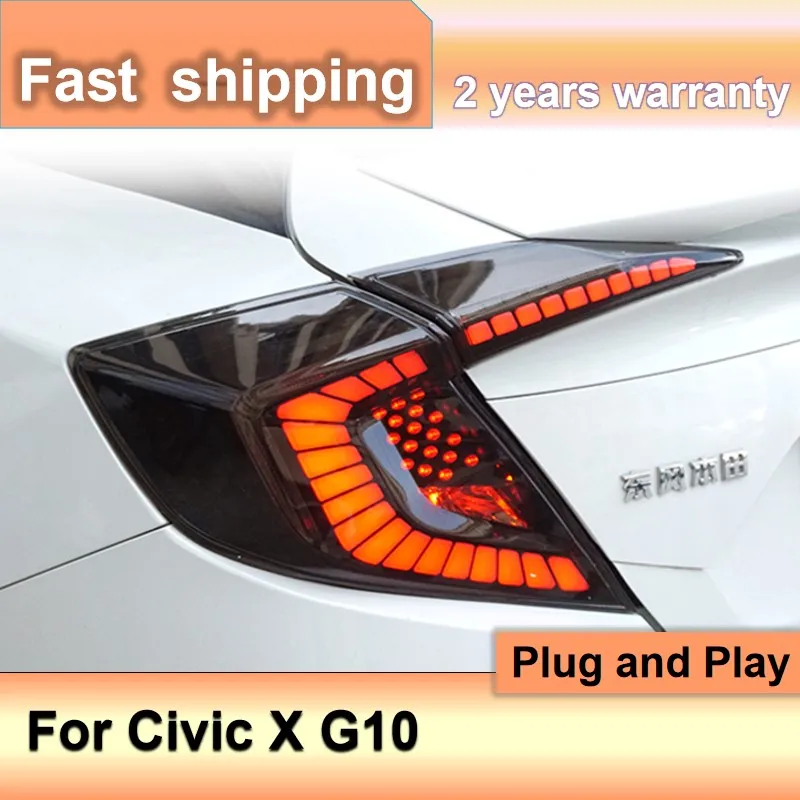

Автомобильные аксессуары для задних фонарей Honda Civic 10 поколения 2016-2021 Civic X, светодиодные задние фары DRL + Динамический сигнал поворота + тормоз + Реверсивный + противотуманный