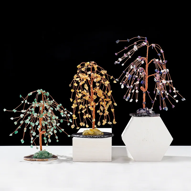 

Натуральный кристалл, свисающая ива, дерево, фотоэлемент энергии, хрустальный камень, агат, базовые поделки, креативные декоративные украшения