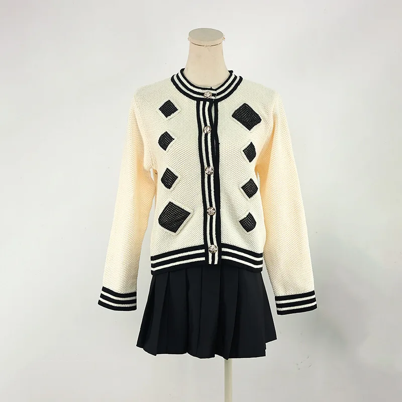 

Fall A Luxury Women Sweaters Patchwork Appliqued Wool Lady Jumpers O-Neck Clothing Coat Street Harajuku Fashion Cardigan
