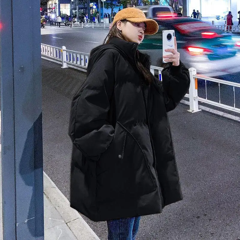 Down Cotton Jacket Female 2022 Winter New Hood Loose Student Bread Clothes Loose Thickened Winter Jacket
