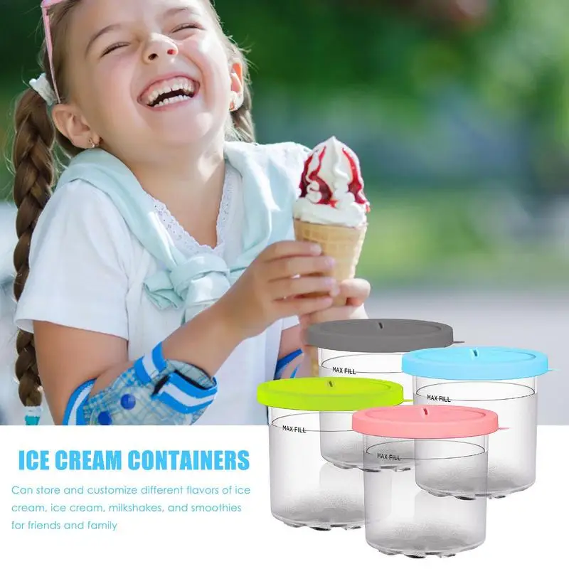 

4PCS Ice Cream Pints For Pints Leak-proof Frozen Dessert Gelato Sorbet Homemade Ice Cream Storage Cups Reusable Ice Cream Bowls