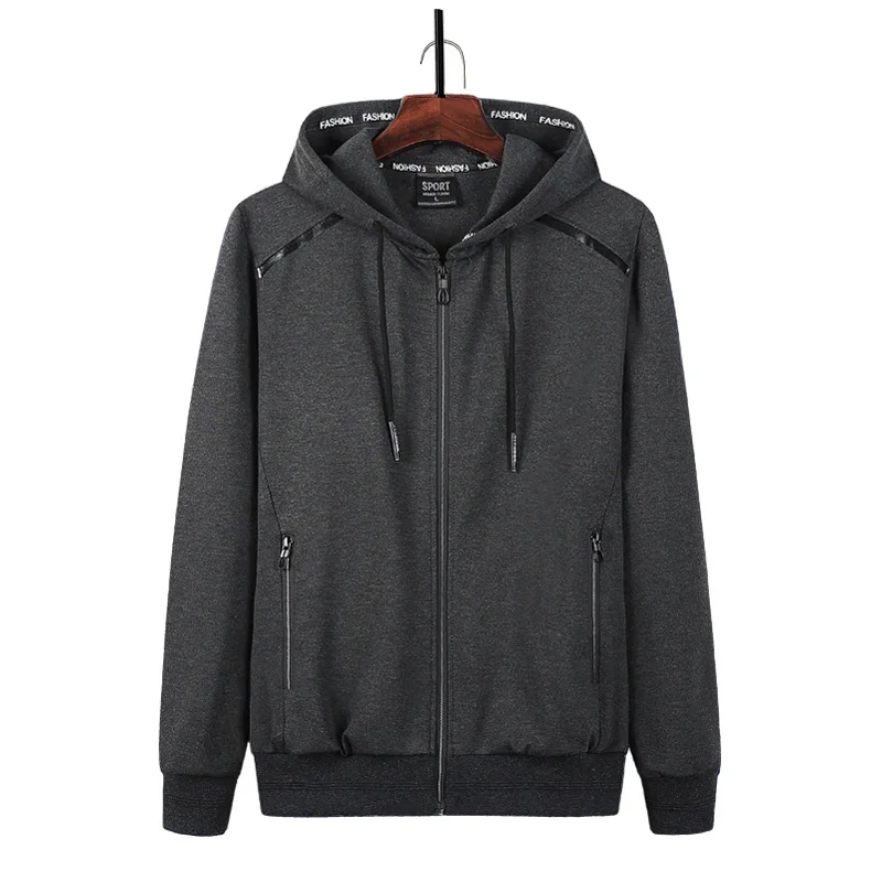 

L-9XL Plus Size Men Jacket Autumn Cotton Zipper Pocket Hoodie Sweatshirt Running Jogger Fitness Workout Casual Exercise Jacket