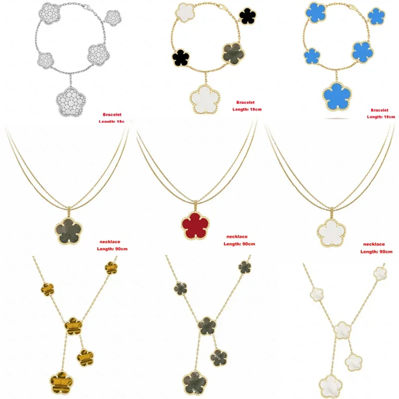 

High-Quality Natural Gemstone Four-Leaf Flower / Five-Leaf Flower Necklace For Women Luxury Party Jewelry Set Christmas Present