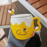 cute little bee honey jar ceramic mug with lid spoon coffee cup breakfast mug personalized mug gift for relatives and friends