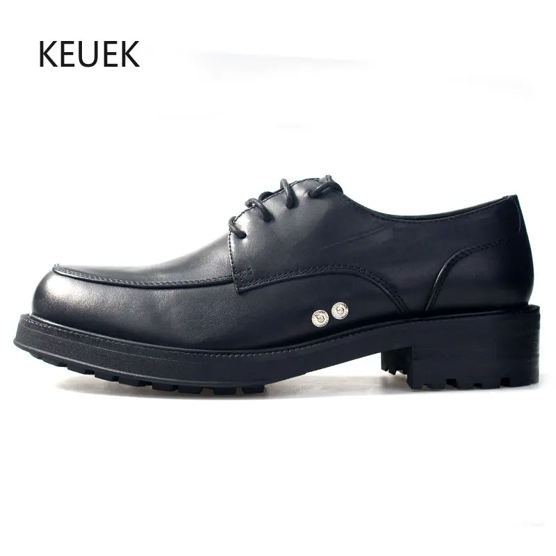 

New Design Genuine Leather Dress Work Casual Thick Sole Shoes Men Outdoor Oxfords Rivet Fashion Derby Leather Shoes Male 5C