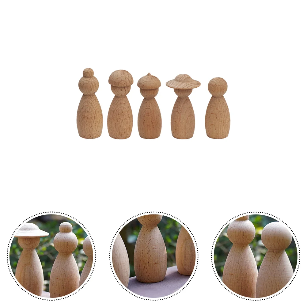 

5 Pcs Building Blocks Kids Unpainted Wood Figures Dolls Friends Toys Wooden People Sculpture Diy Peg People