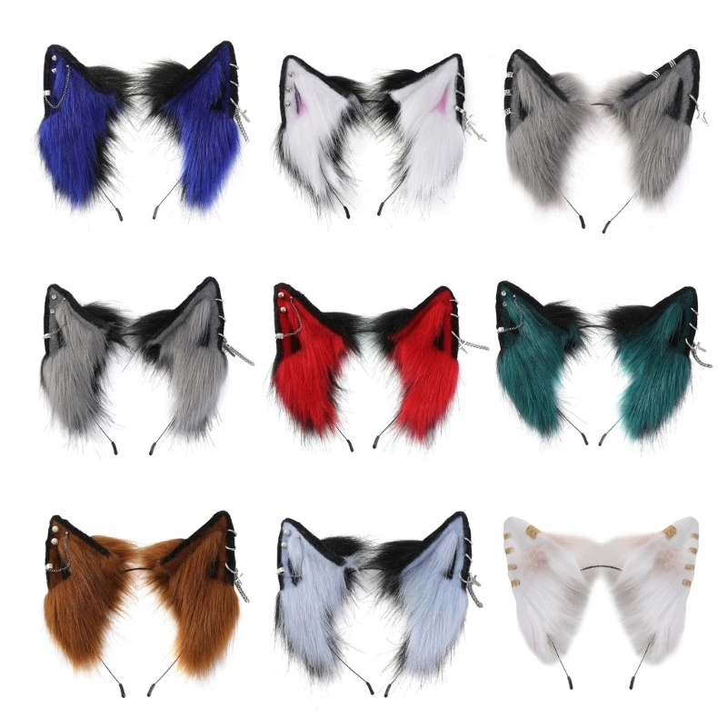 

L93F Adult Cat Ear Shape Headband with Alloy Earring Easter Party Hair Hoop