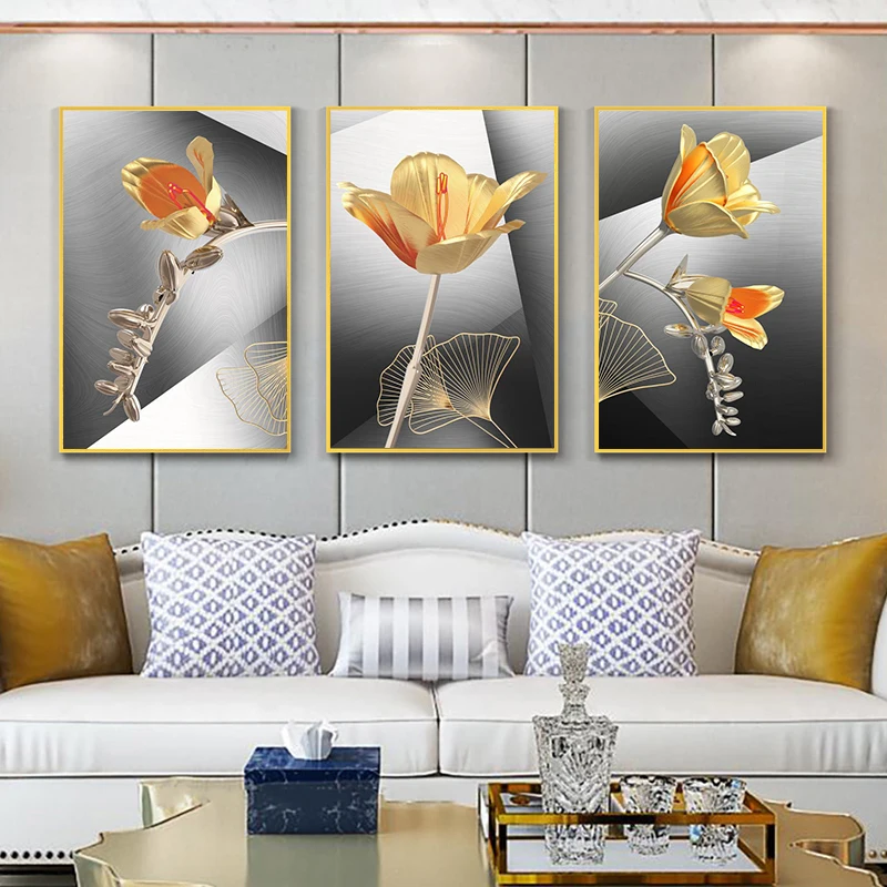 Настенная картина с абстрактными листьями и цветами в скандинавском стиле