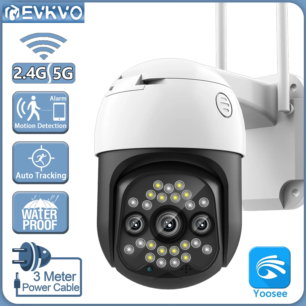 

EVKVO 5MP 5G 3 Lens WiFi Surveillance Camera CCTV Security Waterproof Color Night Version Auto Tracking PTZ Camera Yoosee